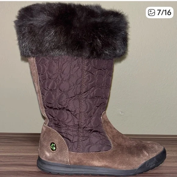 Coach Talen Brown monogram, rabbit Black Fur-Trimmed Boots - Picture 6 of 12